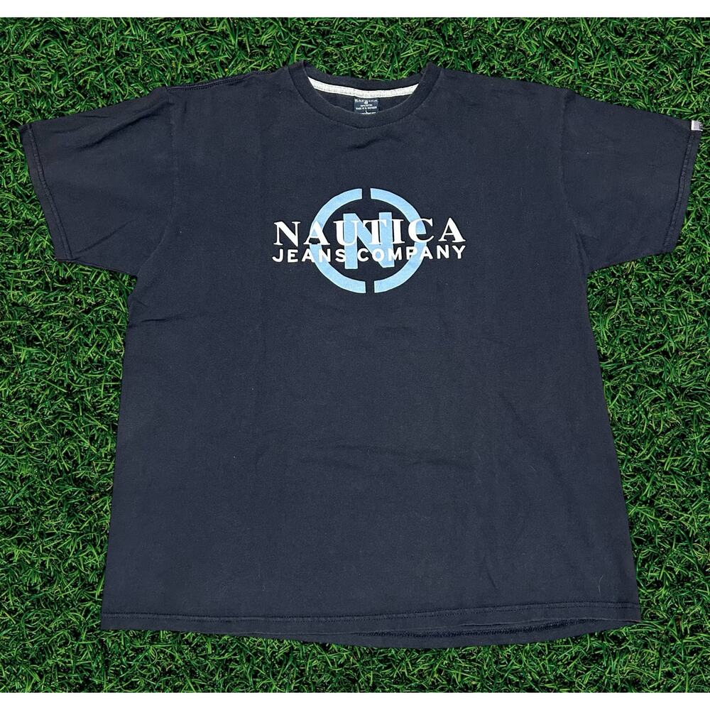 Vintage Nautica Jeans Company Logo T-Shirt Navy Blue Size Large